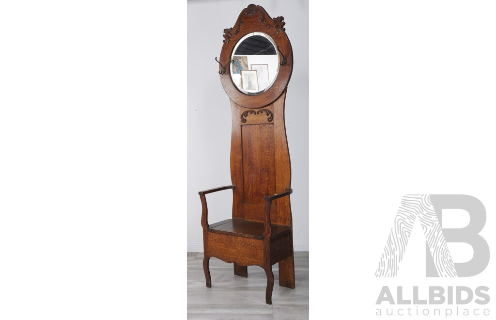 Antique Hall Stand with Seat and Mirror