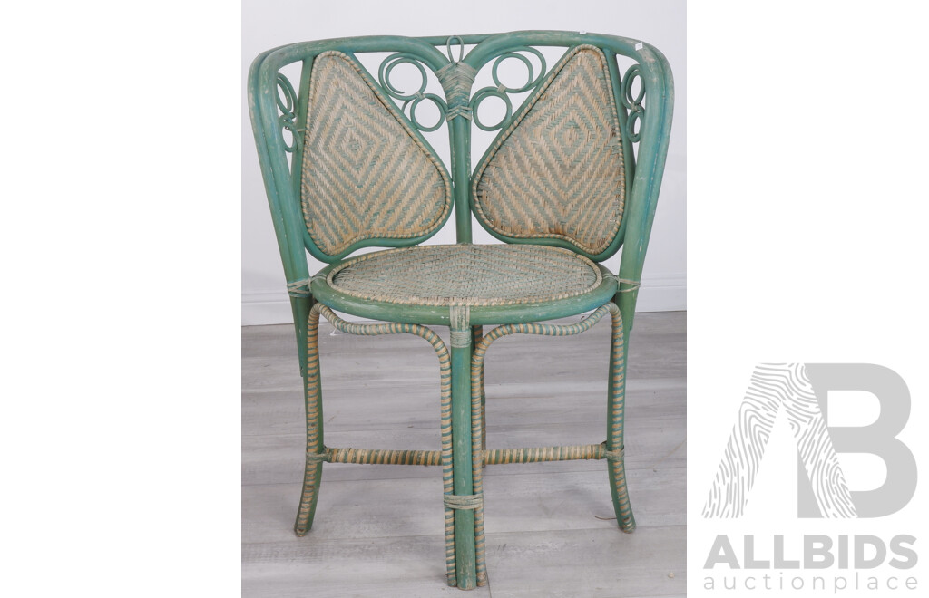 Antique Cane Patio Setting in Teal and White