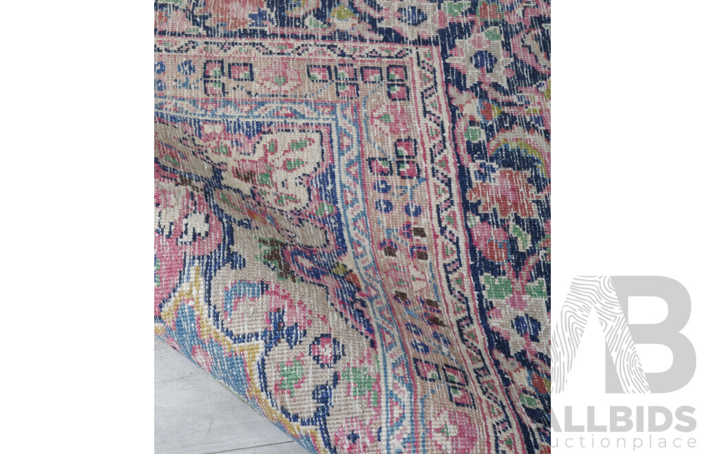 Vintage Hand Knotted Persian Wool Main Carpet with Classical Book Cover Design