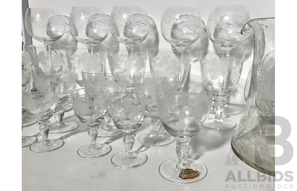 Vintage Bohemia Crystal Glassware with Grapevine Pattern