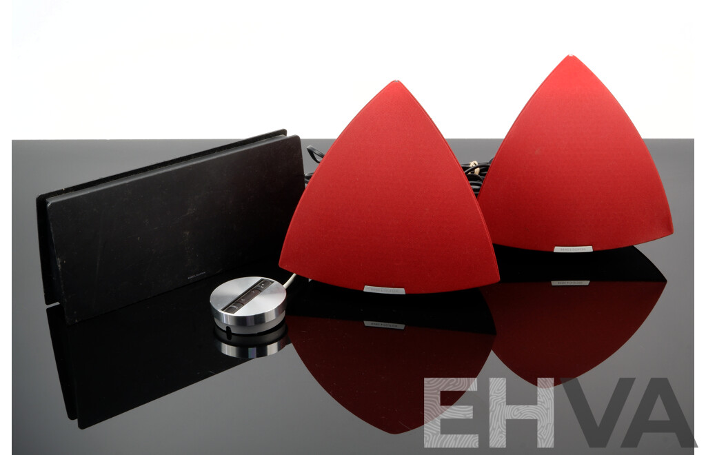 Bang & Olufsen BeoLab 4 Active Red Triangular Speakers with Beolink Wireless Bass Bar