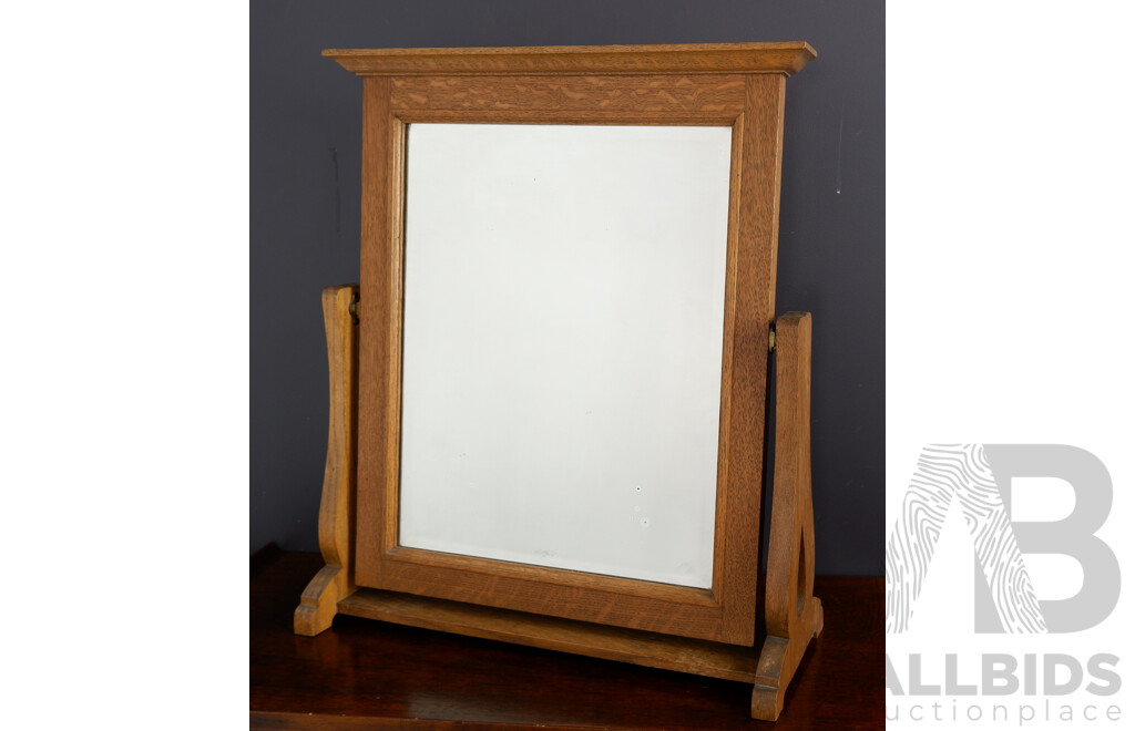 English Arts & Crafts Oak Toilet Mirror, Early 20th C.