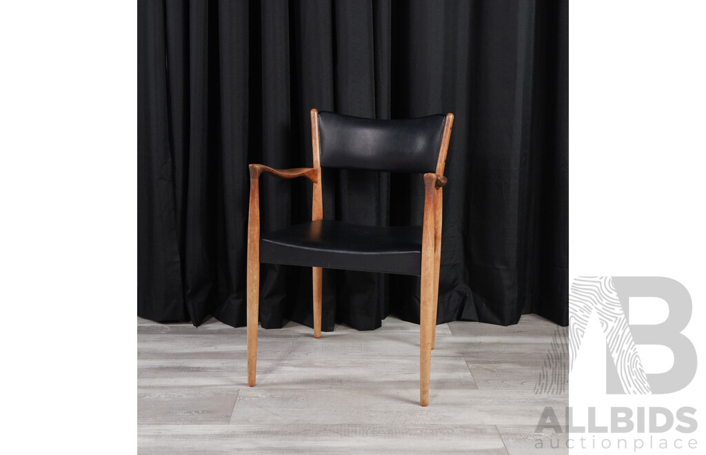 1960's Teak Carver Chair with Vinyl Upholstery