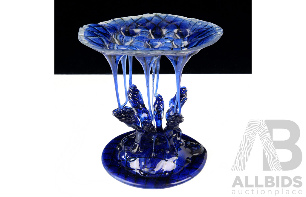 Exceptional and Early Peter Crisp Studio Layered and Slumped Glass Centrepiece, Signed and Dated '82, H 23cm