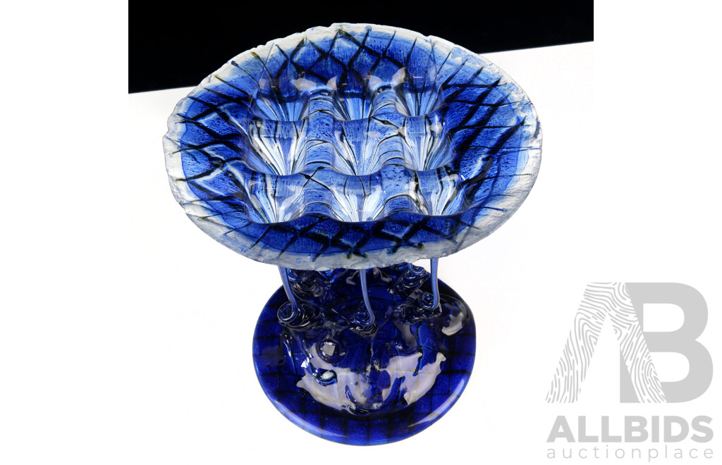 Exceptional and Early Peter Crisp Studio Layered and Slumped Glass Centrepiece, Signed and Dated '82, H 23cm