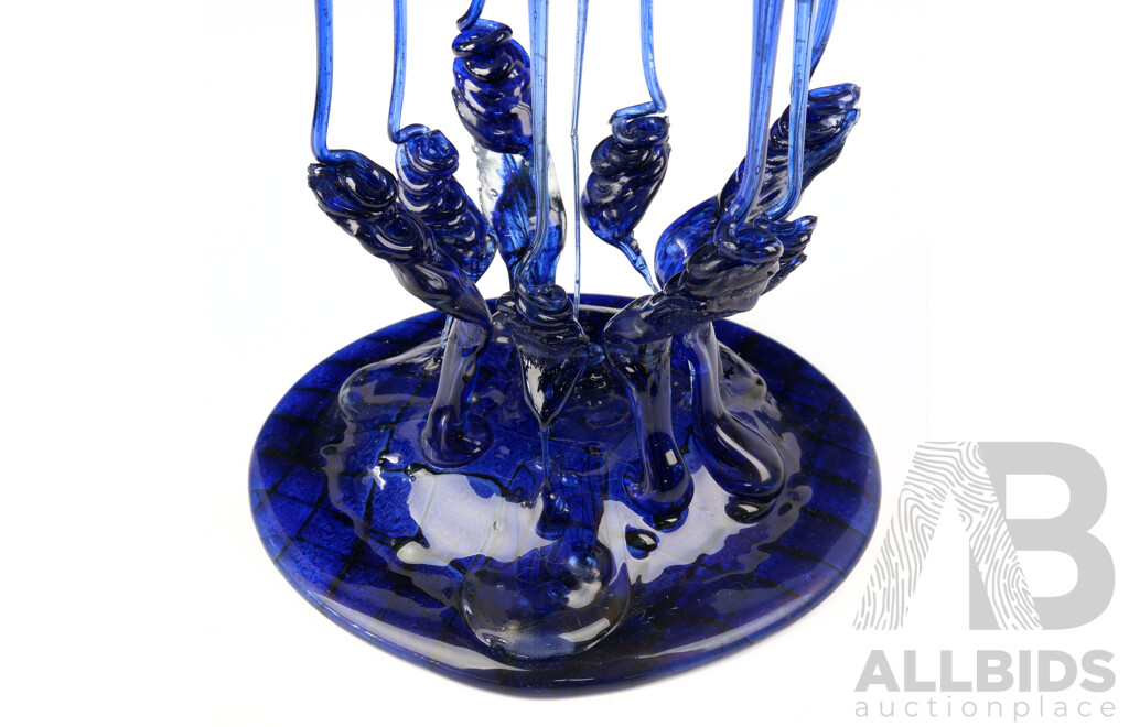 Exceptional and Early Peter Crisp Studio Layered and Slumped Glass Centrepiece, Signed and Dated '82, H 23cm