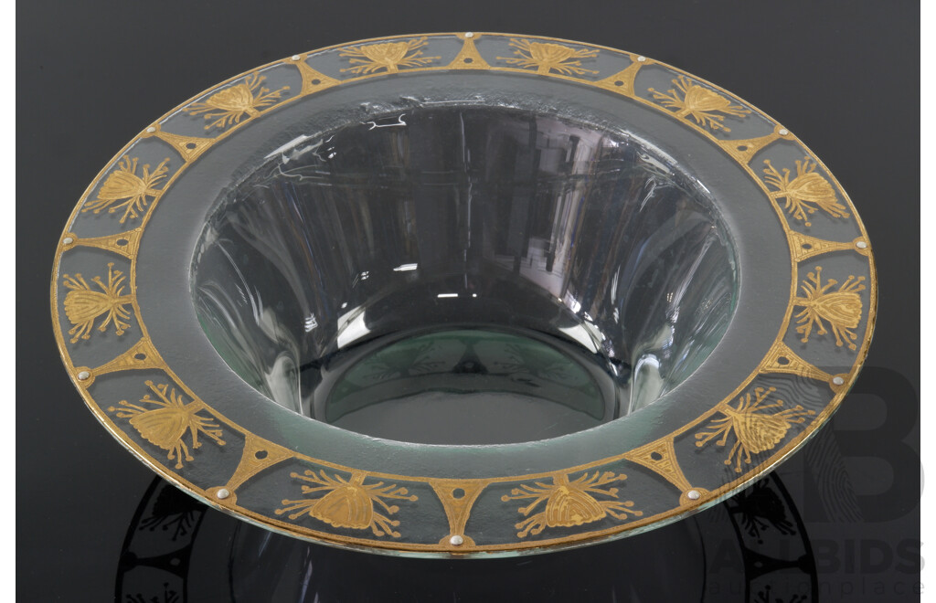 Large Peter Crisp 'Honeysuckle' Pattern Gold Enamelled and Stone Adorned Bowl From the Tableware Range, Dia. 36cm