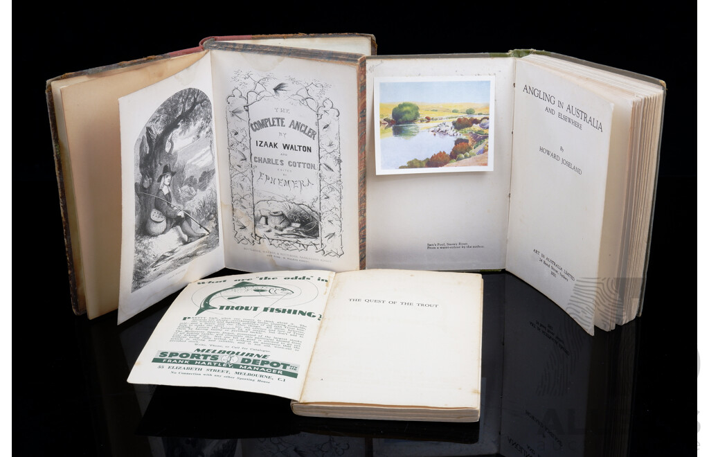 Collection Three Antique & Vintage Books of Fishing Interest Comprising the Complete Angler by Walton, 1859, Angling in Australian & Elsewhere by H Joseland, 1921 & the Queat for Trout by R L Blackwood, 1935