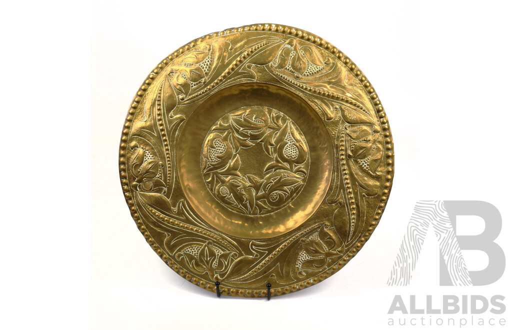 Antique English Arts and Crafts Newlyn School Hand Made Brass Charger