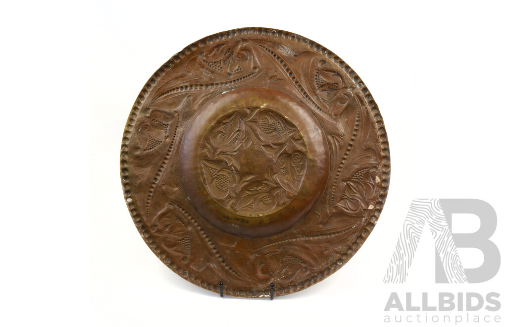 Antique English Arts and Crafts Newlyn School Hand Made Brass Charger