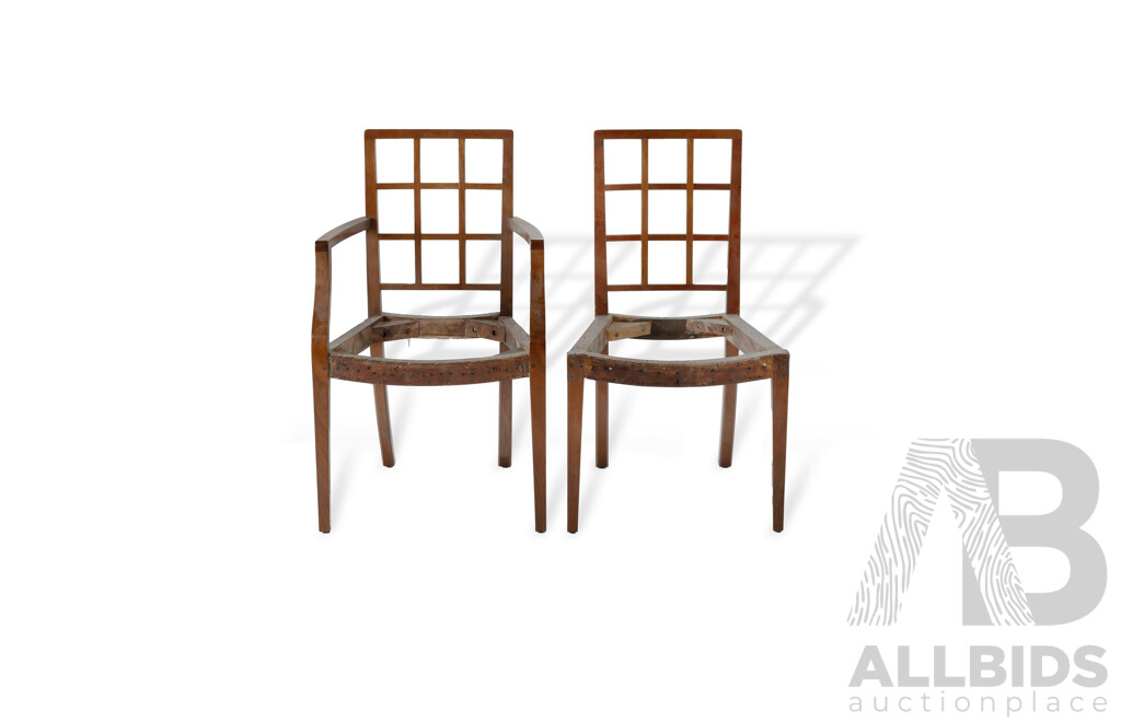 Rare Set of 6 English Arts & Crafts Period Walnut Dining Chairs Designed by Betty Joel for Token Works Bedford, Circa 1935