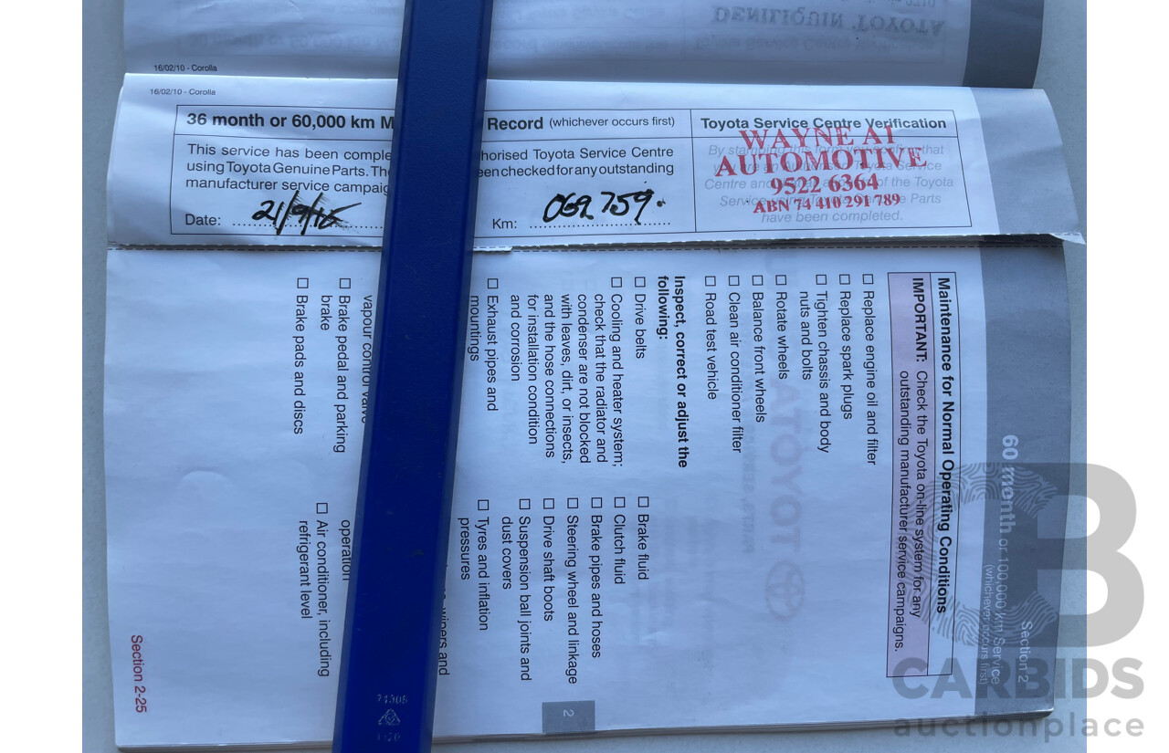 02/11 Toyota Corolla ASCENT FWD ZRE152R MY11 5D Hatchback Red 1.8L