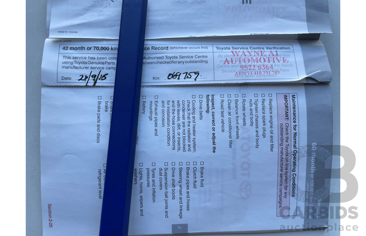 02/11 Toyota Corolla ASCENT FWD ZRE152R MY11 5D Hatchback Red 1.8L