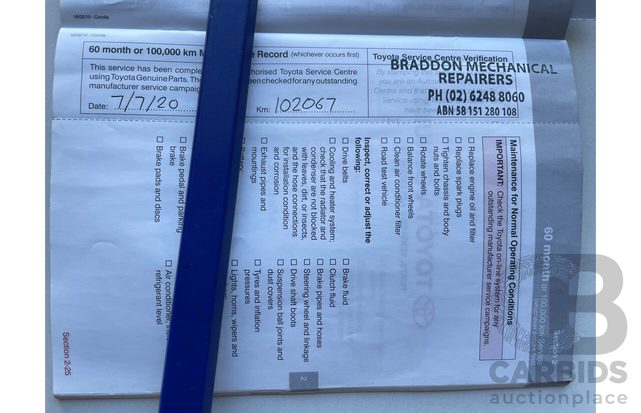 02/11 Toyota Corolla ASCENT FWD ZRE152R MY11 5D Hatchback Red 1.8L