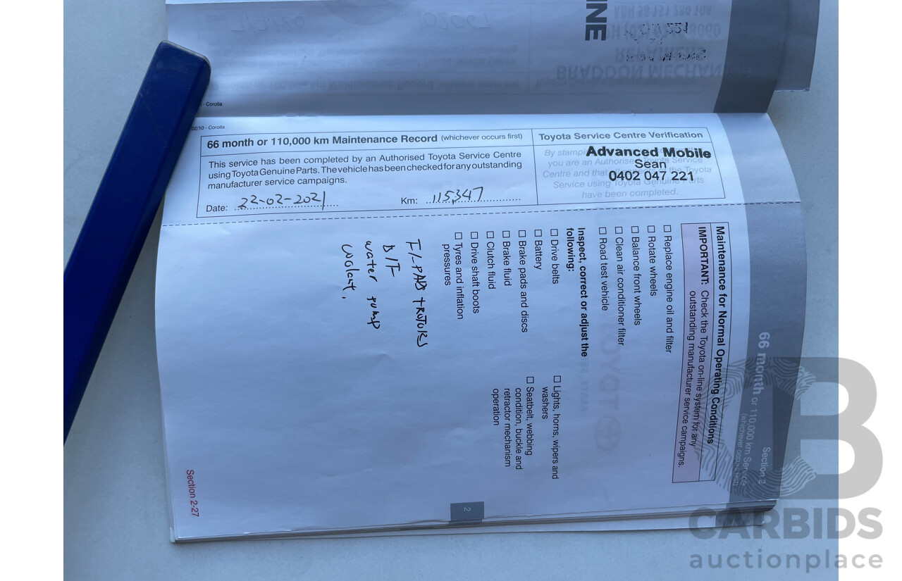 02/11 Toyota Corolla ASCENT FWD ZRE152R MY11 5D Hatchback Red 1.8L