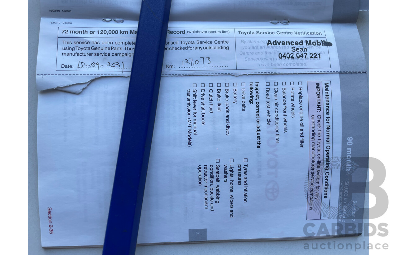 02/11 Toyota Corolla ASCENT FWD ZRE152R MY11 5D Hatchback Red 1.8L