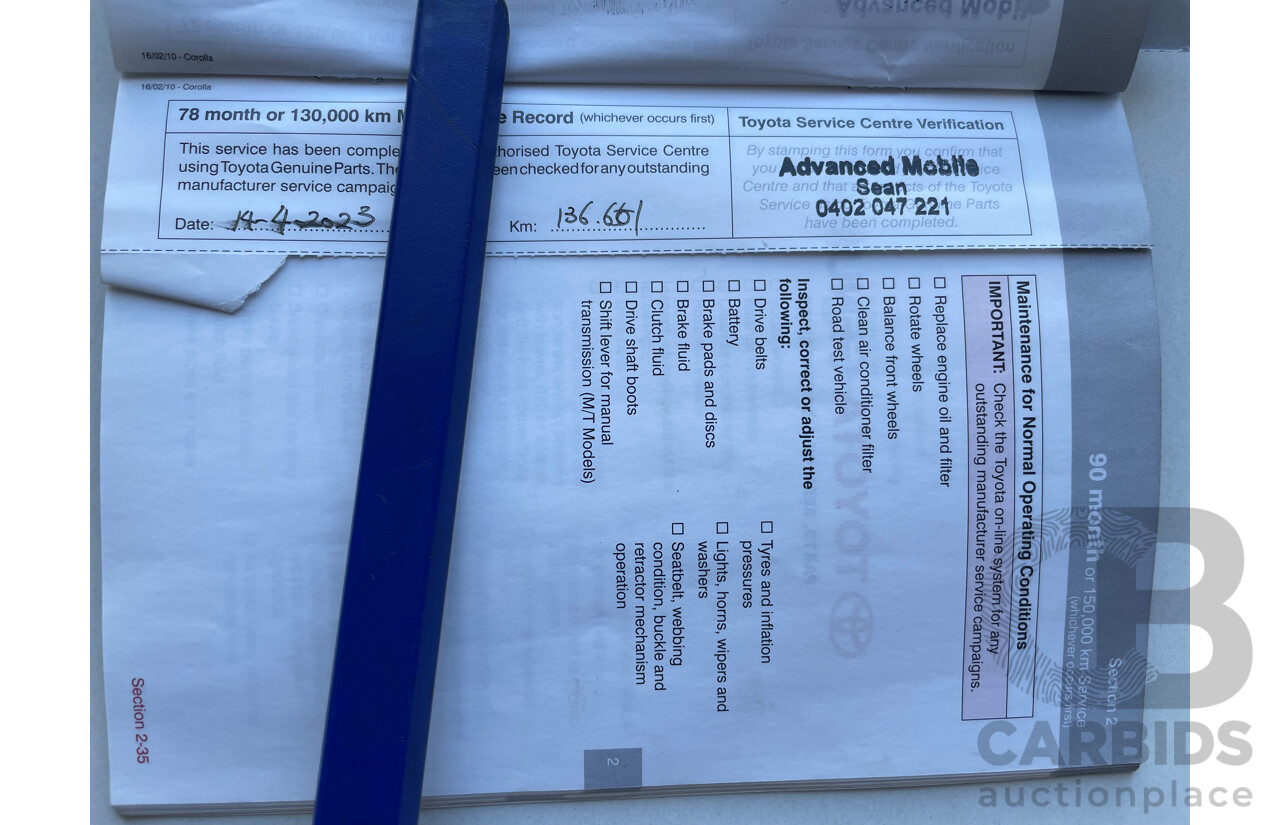 02/11 Toyota Corolla ASCENT FWD ZRE152R MY11 5D Hatchback Red 1.8L