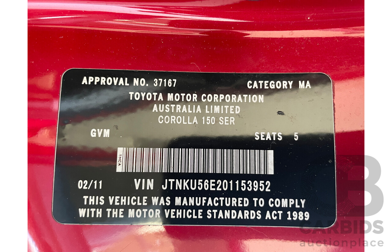 02/11 Toyota Corolla ASCENT FWD ZRE152R MY11 5D Hatchback Red 1.8L
