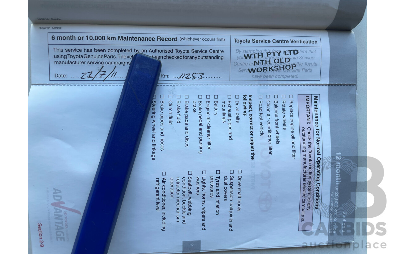 02/11 Toyota Corolla ASCENT FWD ZRE152R MY11 5D Hatchback Red 1.8L