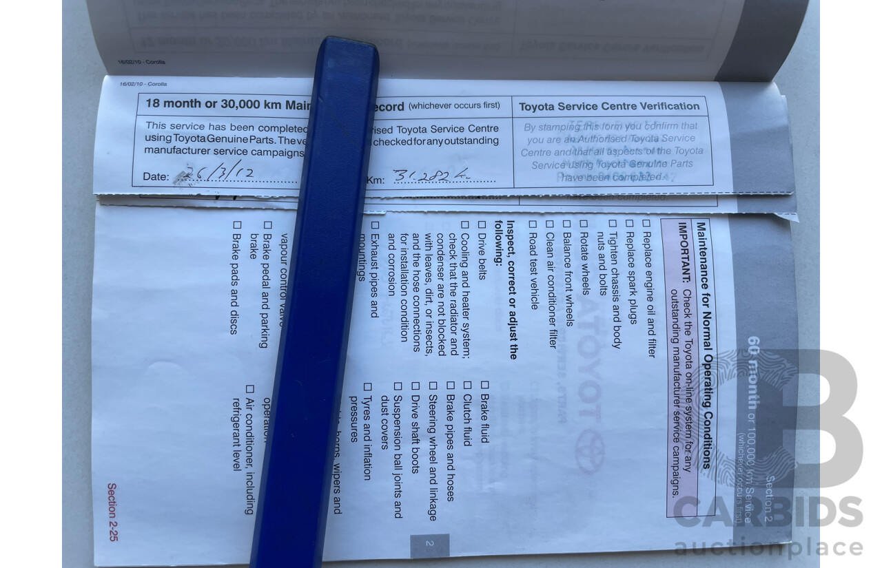 02/11 Toyota Corolla ASCENT FWD ZRE152R MY11 5D Hatchback Red 1.8L