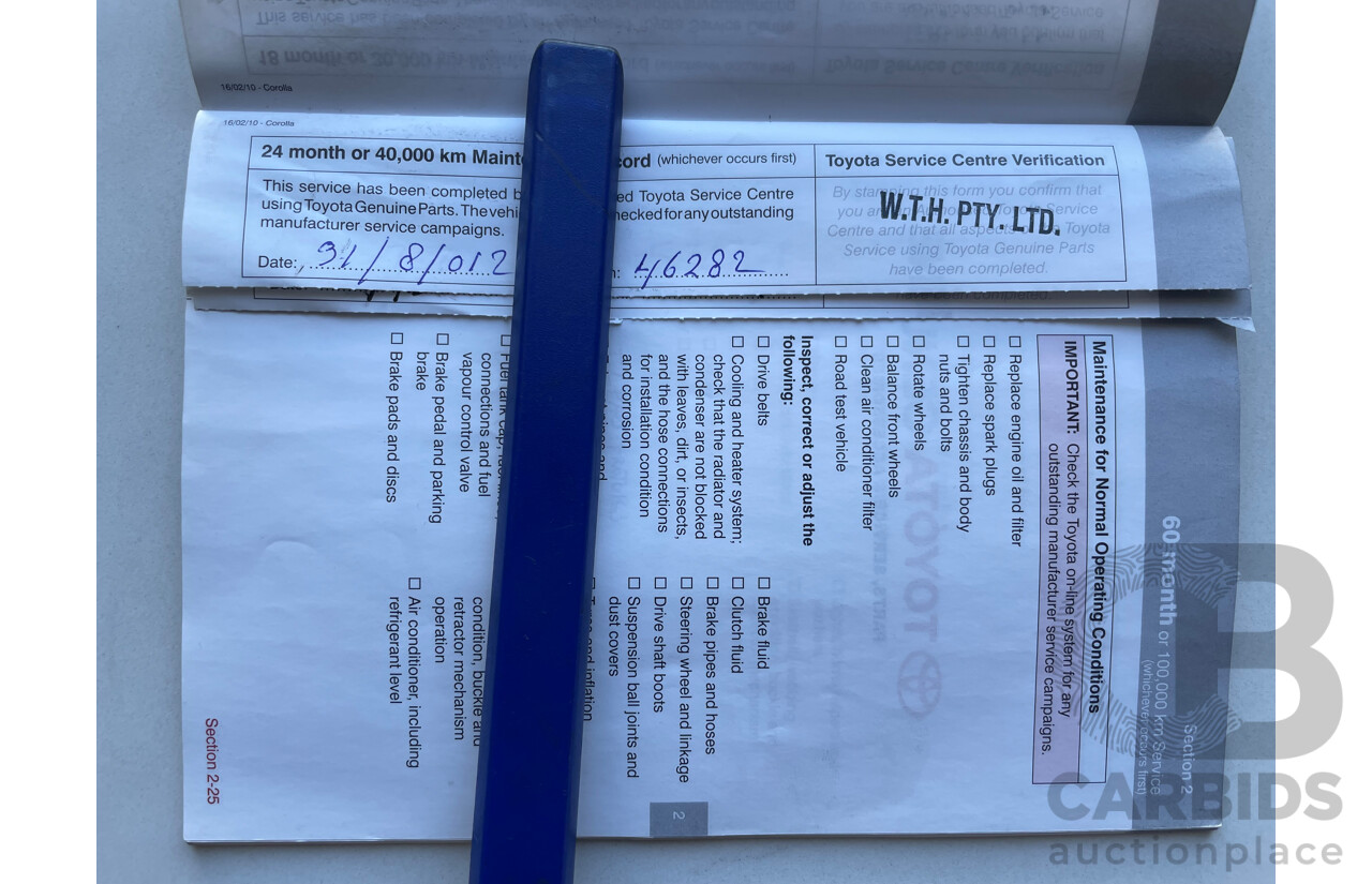 02/11 Toyota Corolla ASCENT FWD ZRE152R MY11 5D Hatchback Red 1.8L