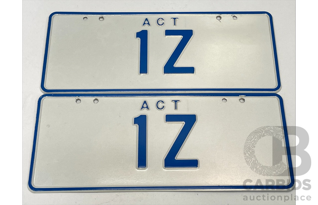 ACT Two Character Alpha Numeric Number Plate - 1Z ( Number 1, Letter Z)