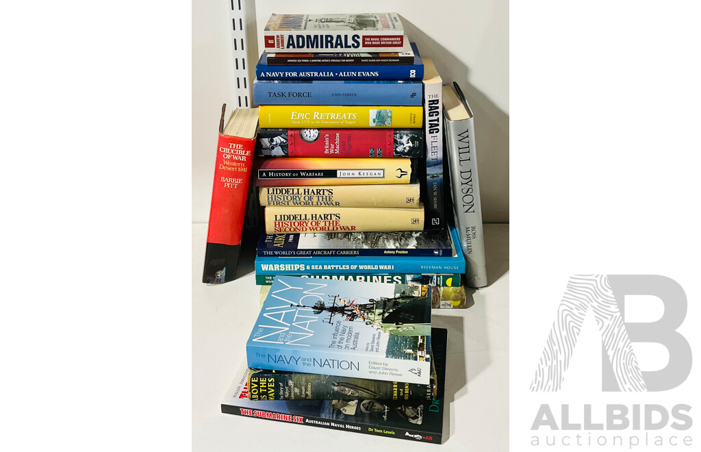 Collection 19 Books Relating to War and Warefare Including Submarines & Australian Submariners, Navy, WW1 & WW2 & More