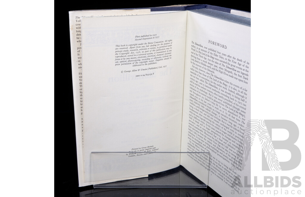 The Silmarillion, J R R Tolkien, First Edition Second Impression, 1977, Hardcover with Dust Jacket