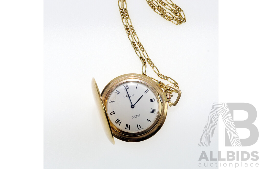 Valgine Vintage 17 Jewel Incabloc Pocket Watch on A&C Gold Plated 70cm Chain