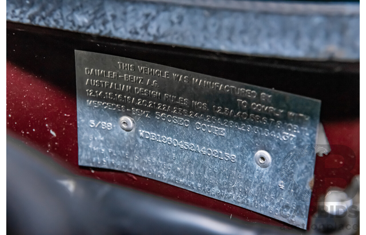 5/1988 Mercedes Benz 560 SEC W126 2d Coupe Pajettrot Maroon Metallic V8 5.5L