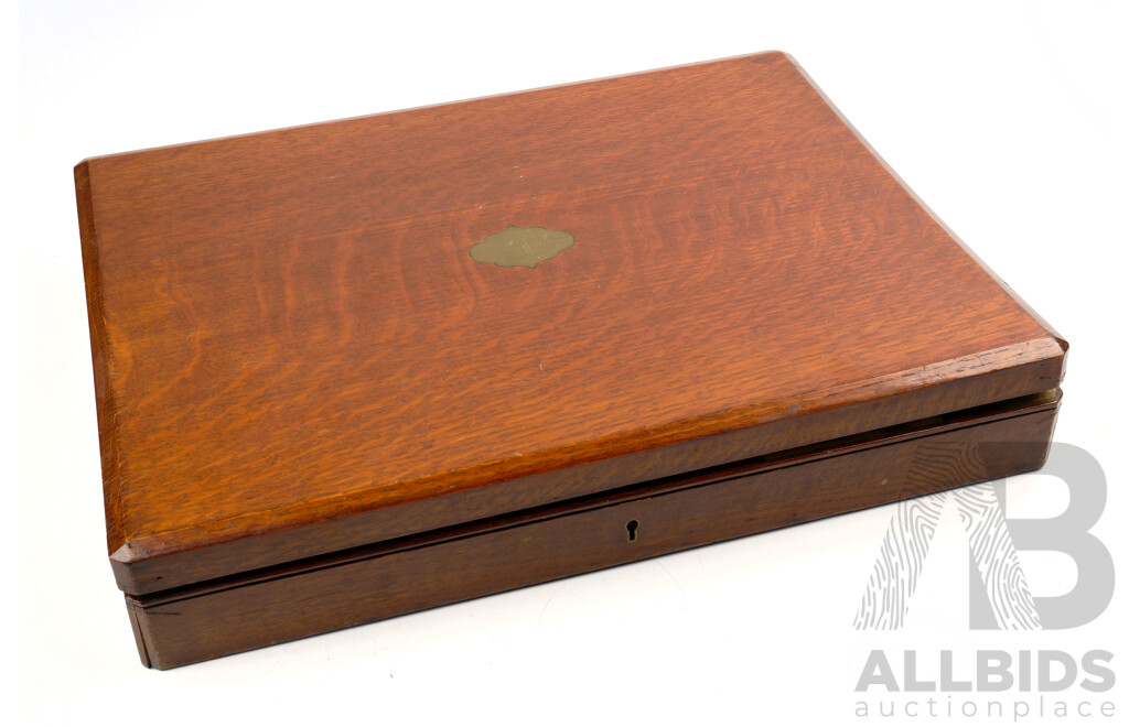 Antique Mappin Brothers 26 Piece Flatwear Set with Bone Handles in Original Wooden Oak Case