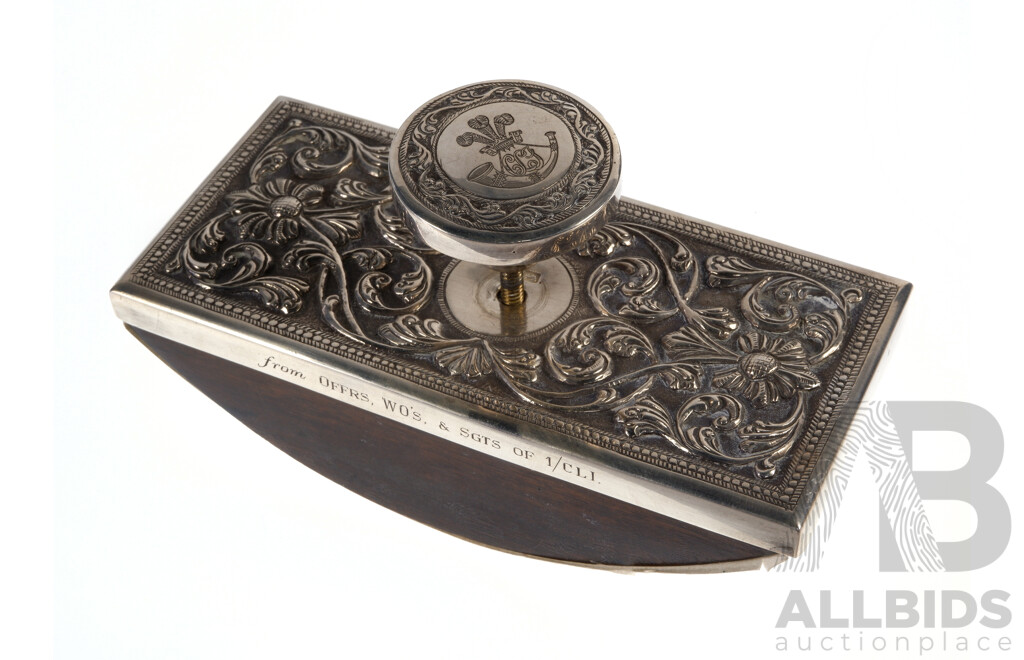 Vintage Ink Blotter with Sterling Silver Detail, Military Inscription to Side