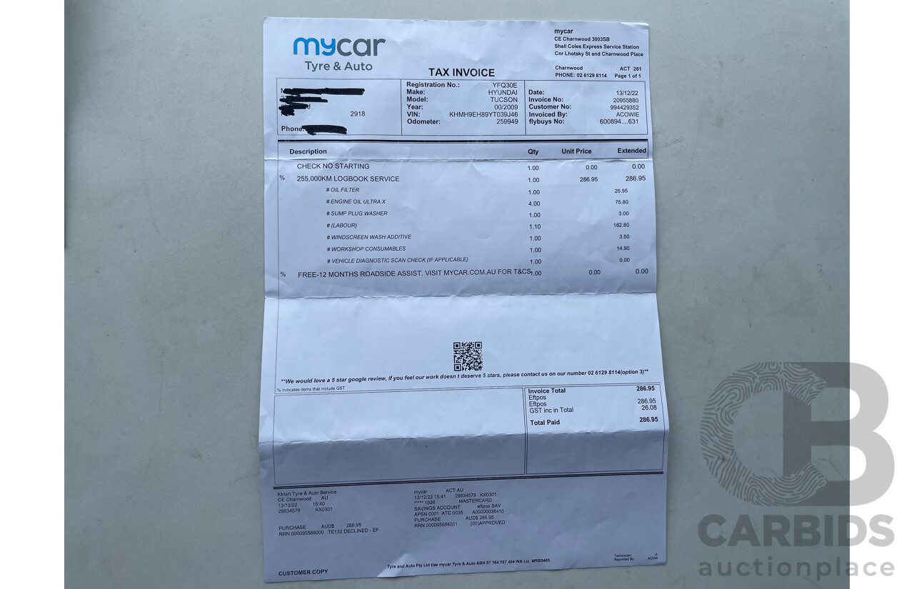 02/09 Hyundai Tucson CITY SX FWD MY09 4D Wagon Black 2.0L