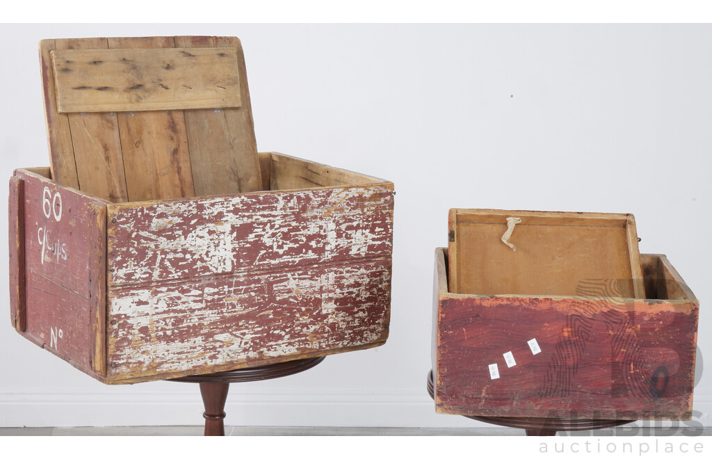 Vintage Rustic Painted Timber Box and Another