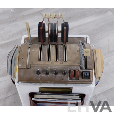 Unique British Ariways B747 Thrust Control Lever Assembly with Airline Magazines in Pockets on a Timber Stand