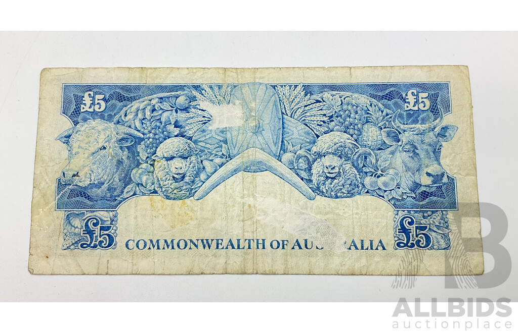 Australian Five Pound Note, Coombs/Wilson, TC 43