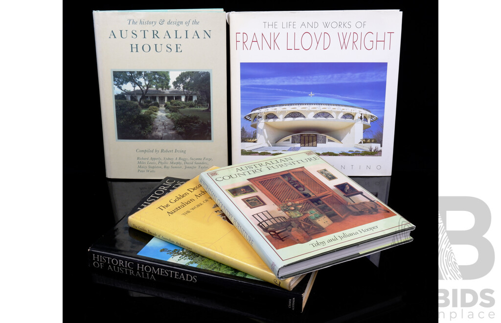 Collection Books Relating to Australian Architecture, Houses, Furniture Including the Life & Works of Frank Lloyd Wright, the Gilden Decade of Australian Architecture and More