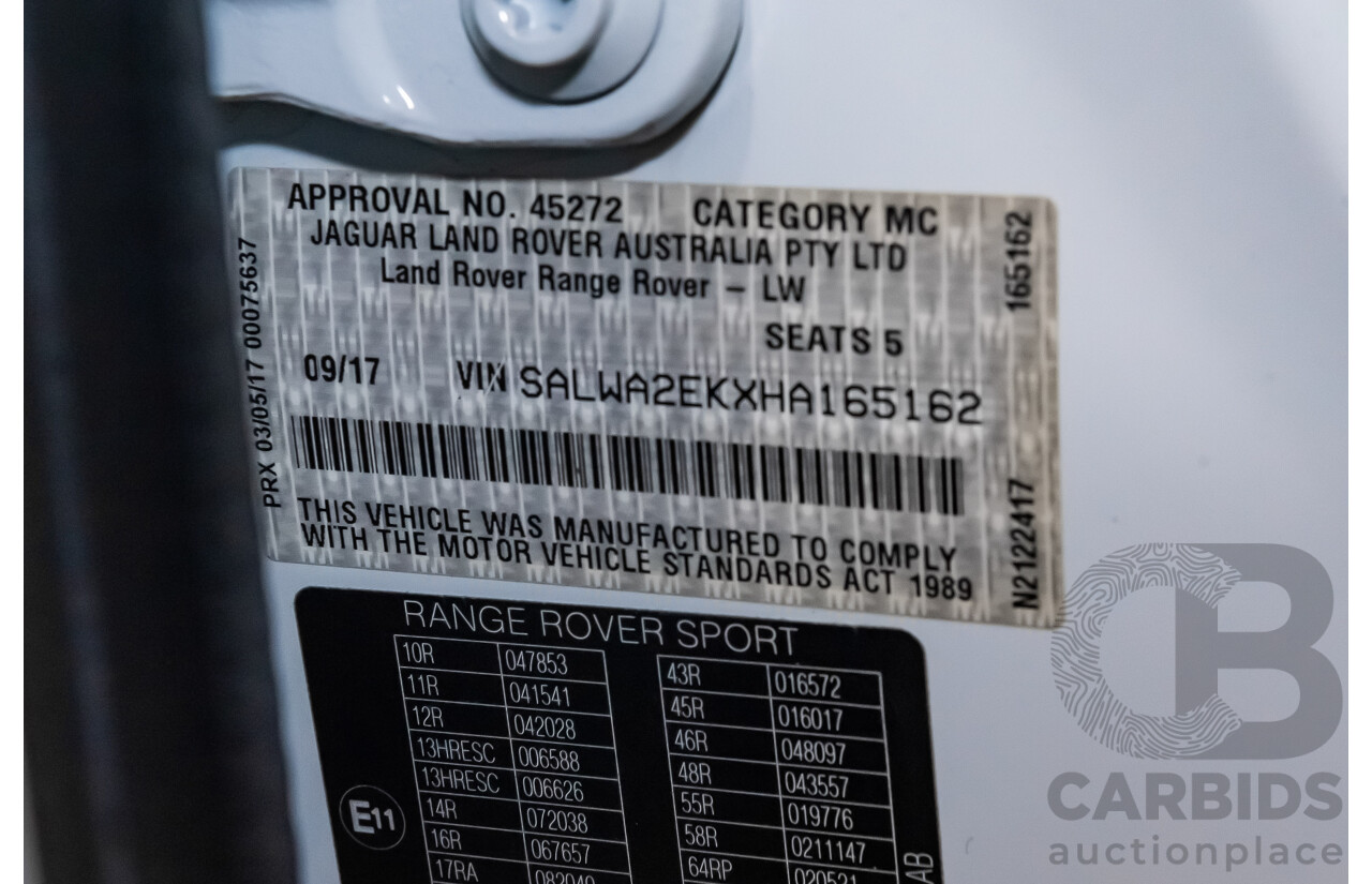 9/2017 Land Rover Range Rover Sport 3.0 SDV6 HSE Dynamic (AWD) LW MY17 4d Wagon Polaris White Twin Turbo Diesel 3.0L
