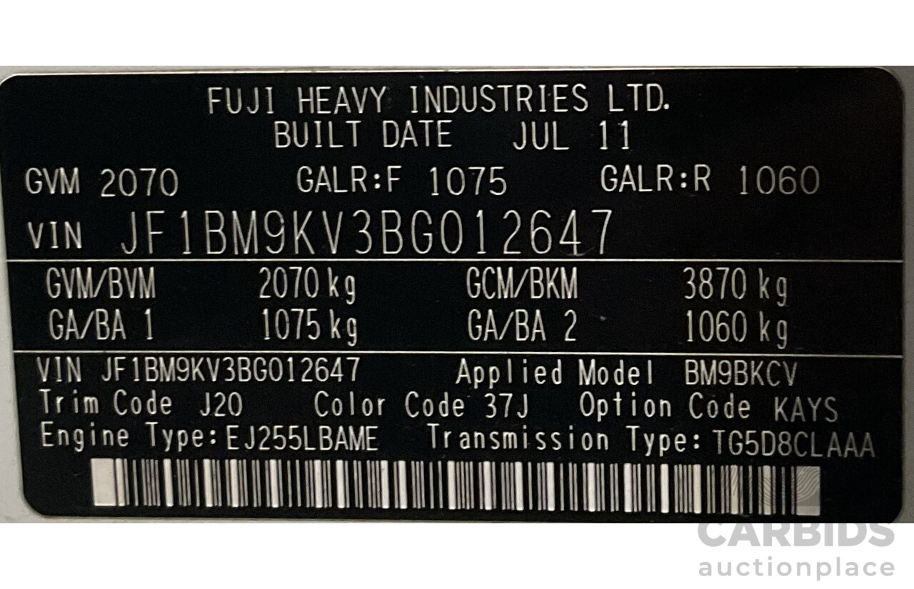 7/2011 Subaru Liberty 2.5i GT Premium (AWD) MY11 4d Sedan Pearl White Turbo 2.5L