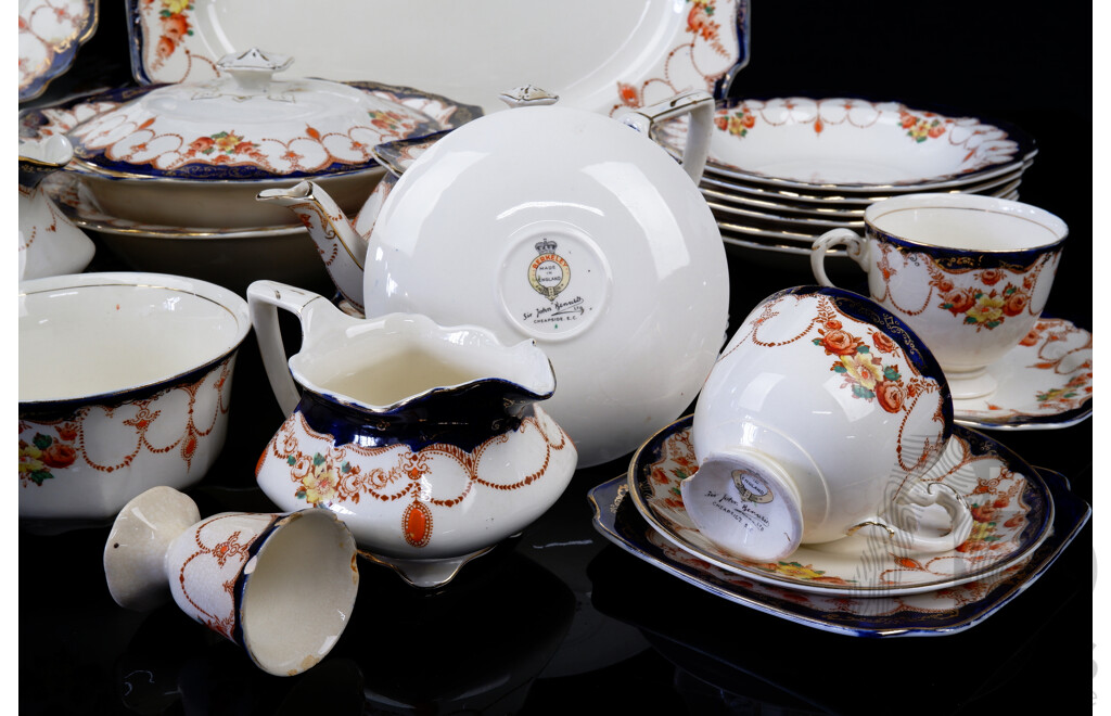 Vintage 54 Piece Porcelain Dinner Service by Sir John Bennett LTD, in Berkeley Pattern