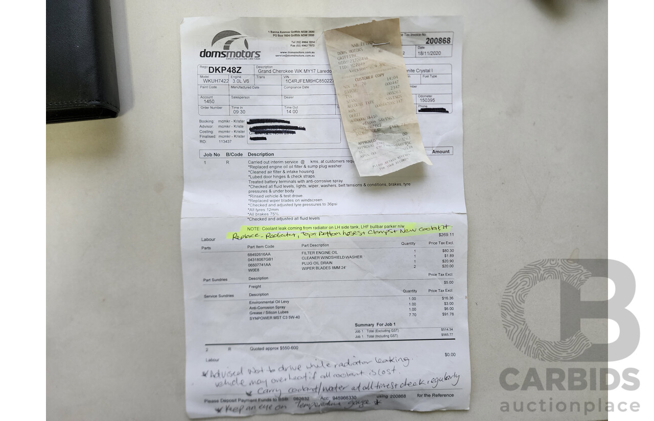 05/17 Jeep Grand Cherokee LAREDO (4x4) 4x4 WK MY17 4D Wagon Grey 3.0L