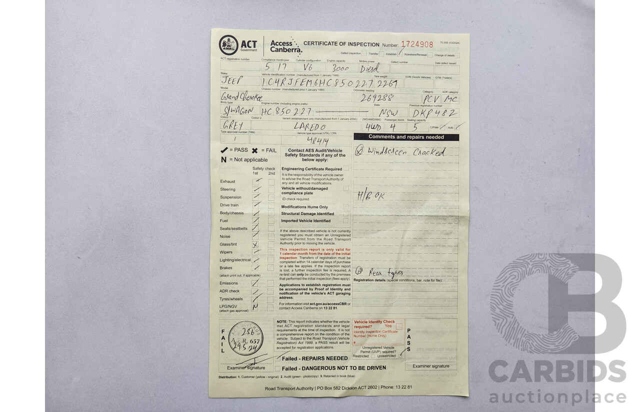 05/17 Jeep Grand Cherokee LAREDO (4x4) 4x4 WK MY17 4D Wagon Grey 3.0L