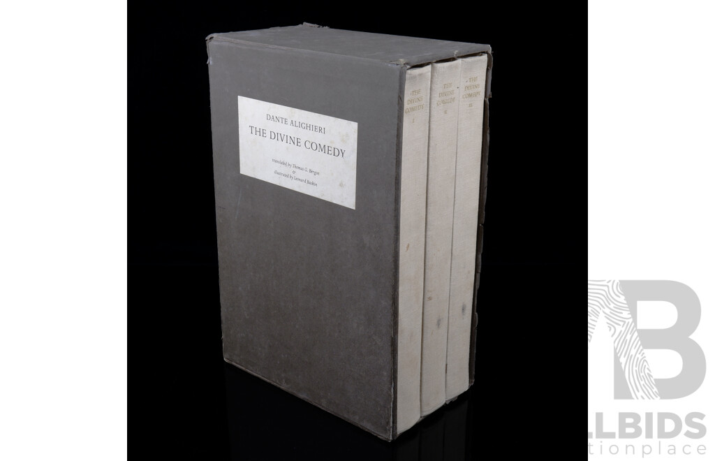 Set Three Volumes,Dante Alighieri, the Divine Comedy, Translated by T G Bergin, Illustrated, by Leanard Baskin, Grossman Publishing, NY, 1969, Cloth Bound Hardcovers in Slip Case