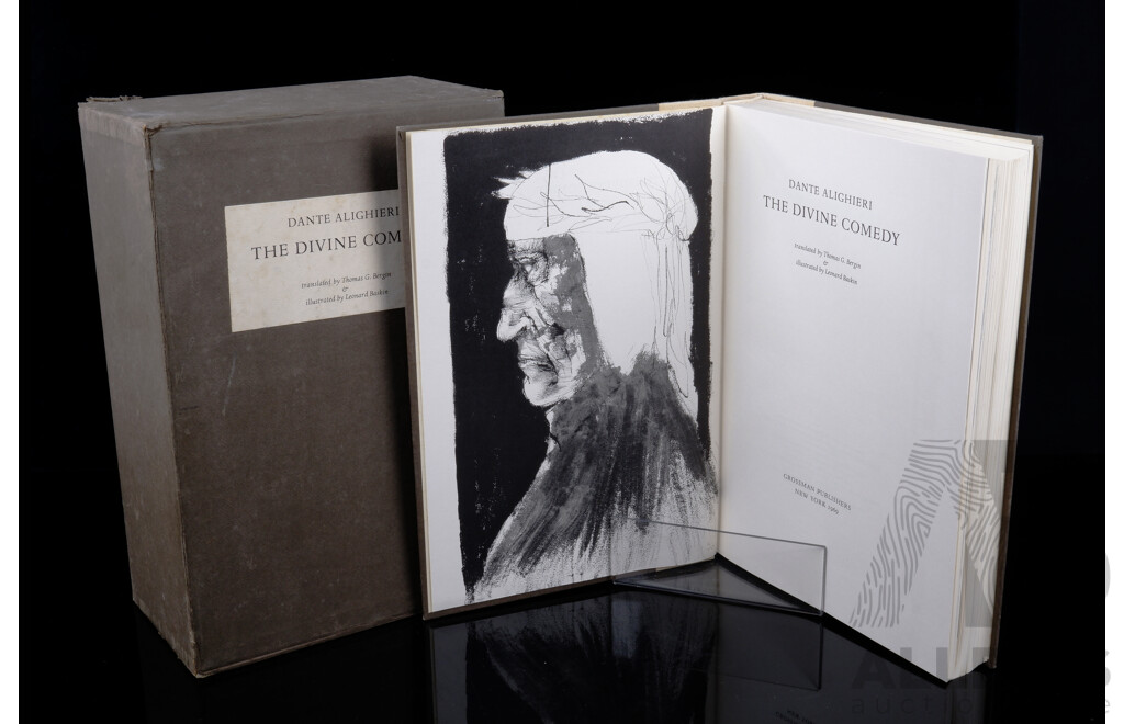 Set Three Volumes,Dante Alighieri, the Divine Comedy, Translated by T G Bergin, Illustrated, by Leanard Baskin, Grossman Publishing, NY, 1969, Cloth Bound Hardcovers in Slip Case