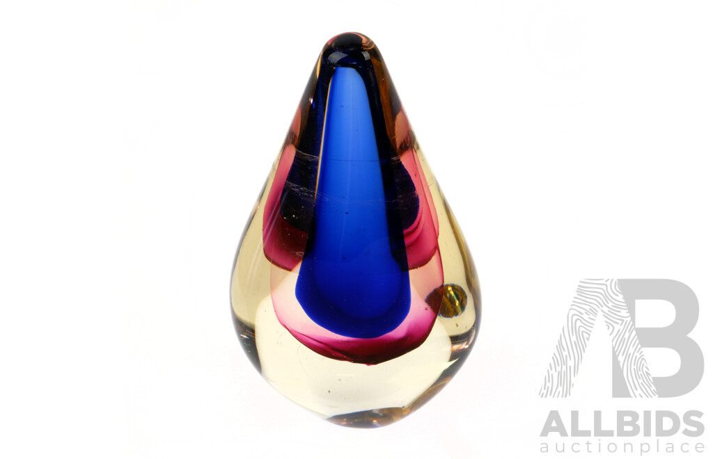 Murano Glass Sommerso Teardrop Paperweight