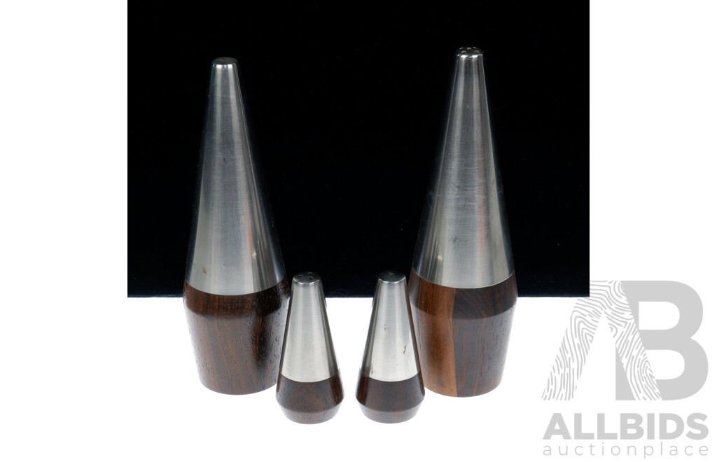 Set Four Retro Scanli Danish Steel and Teak Salt & Pepper Shakers