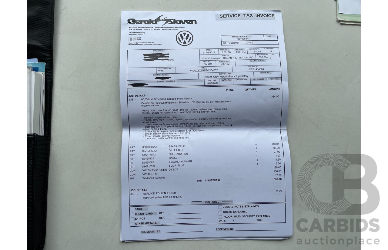 05/14 Volkswagen Tiguan 132 TSI PACIFIC AWD 5NC MY14 4D Wagon Grey 2.0L