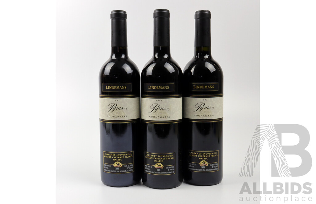 Lindermans Pyrus Cabernet Sauvignon 1993, Coonawarra X 3