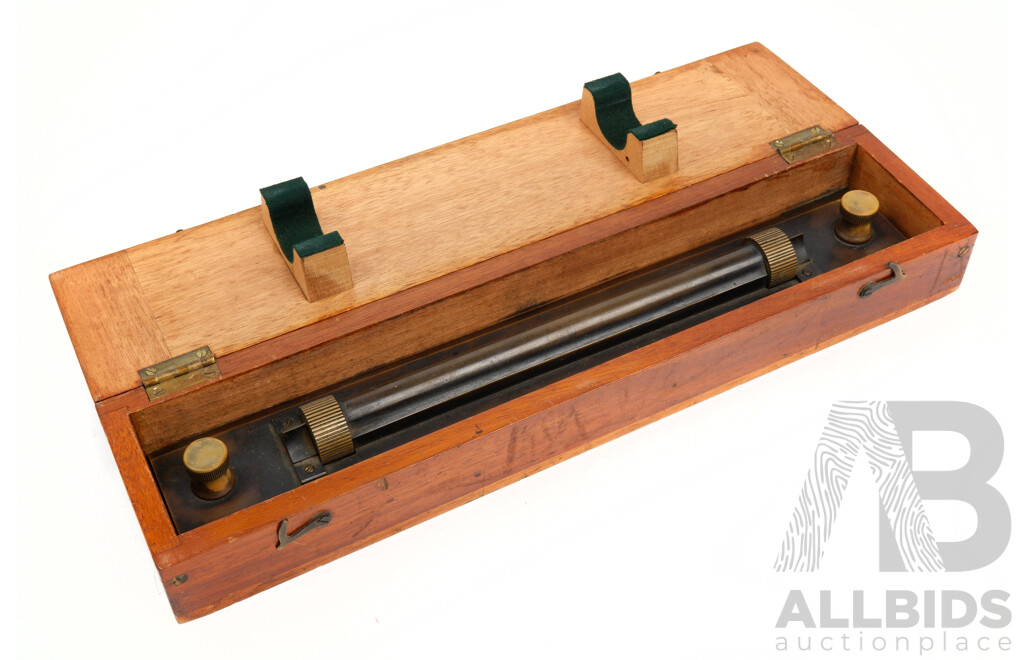 Antique BRass Draughtsmans Rolling Ruler in Wooden Case