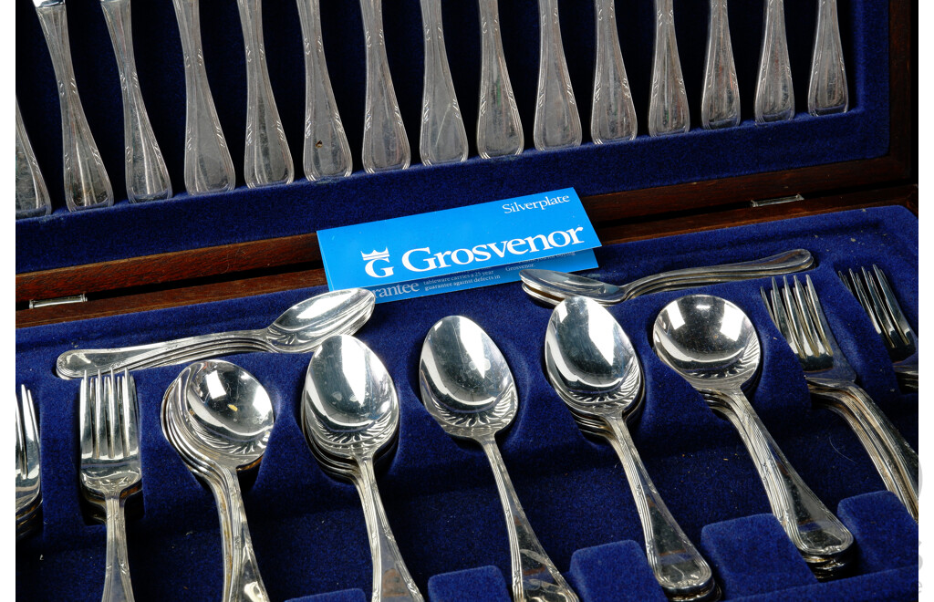 56 PIece Silver Plate Grosvener Flatwear Set in Wooden Case
